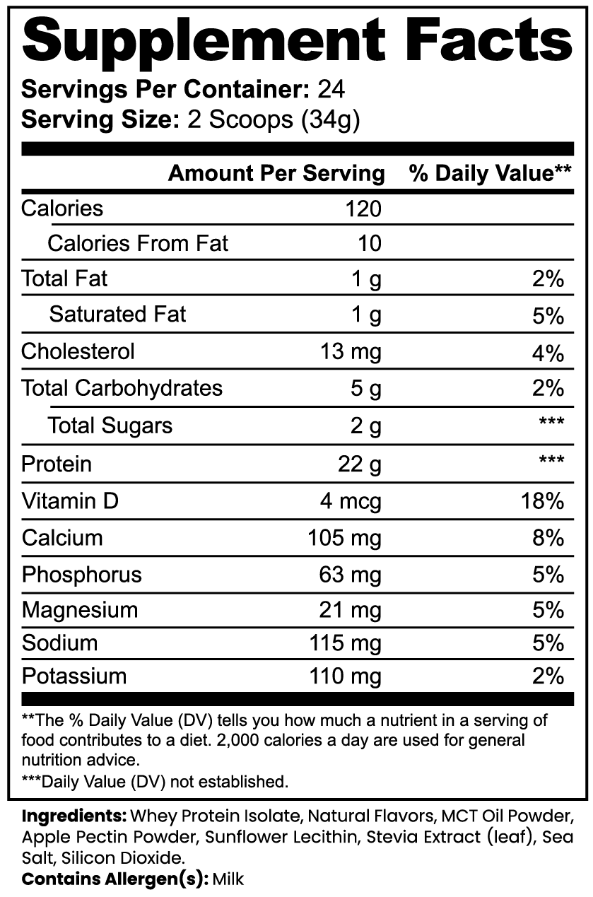 Supplement facts label with nutritional information on a white background