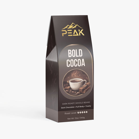 Peak Bold Cocoa packaging on a white background