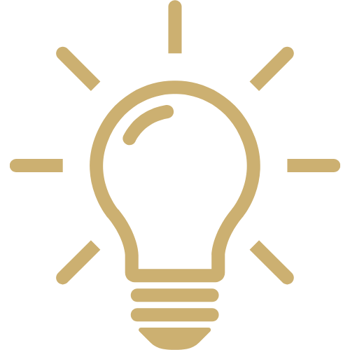 Gold light bulb icon on a white background