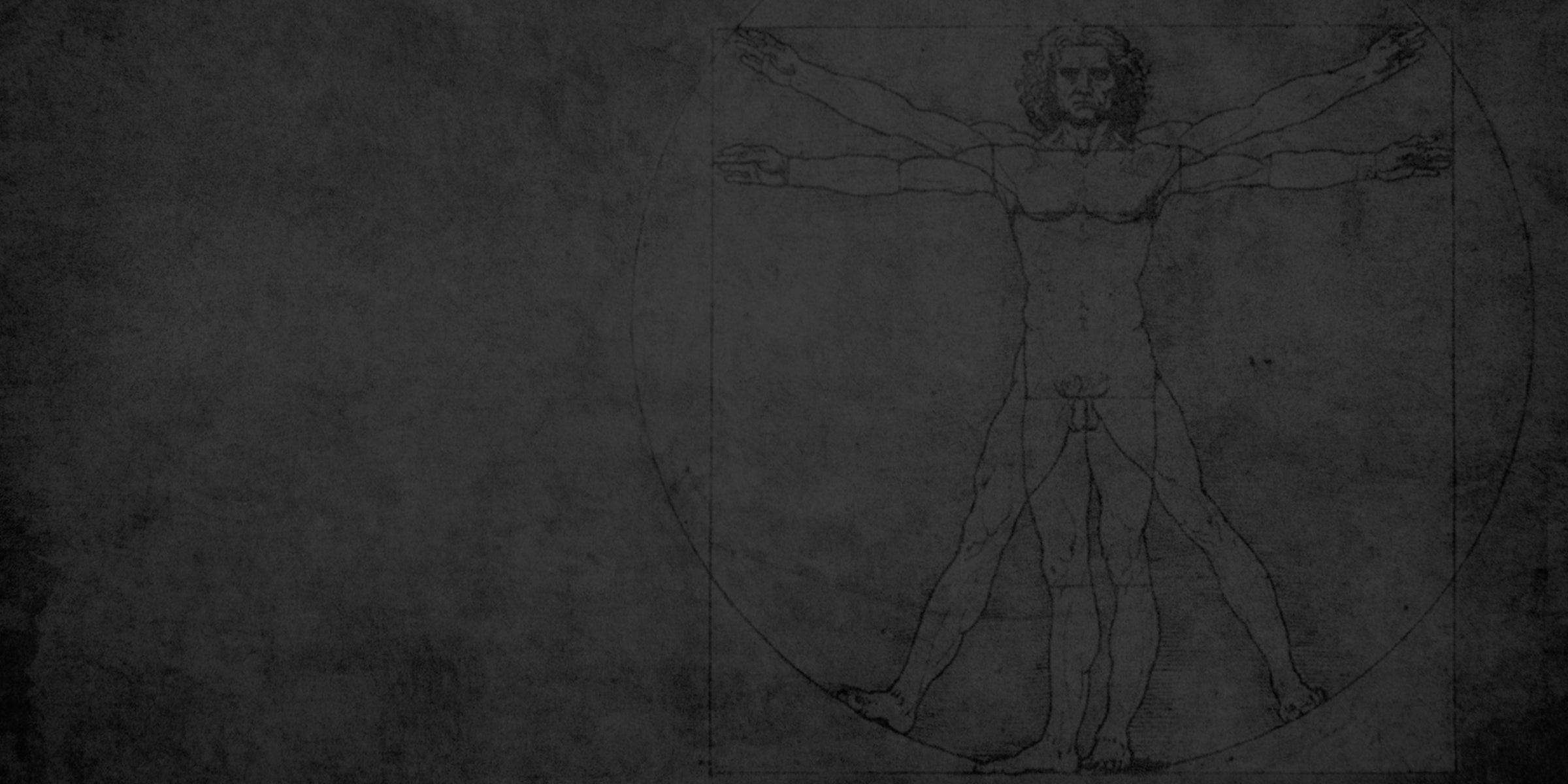 Illustration of Vitruvian Man on a textured dark background