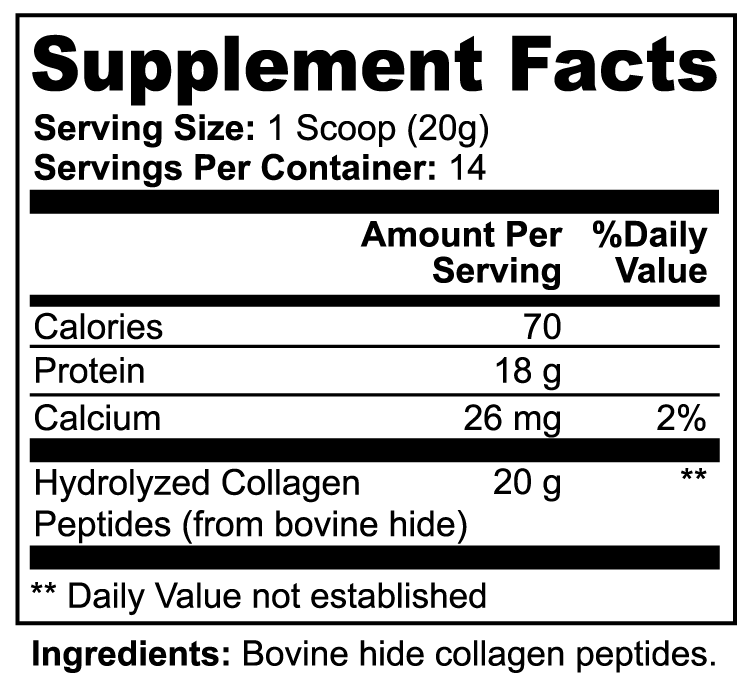 Supplement facts label with nutritional information on a white background